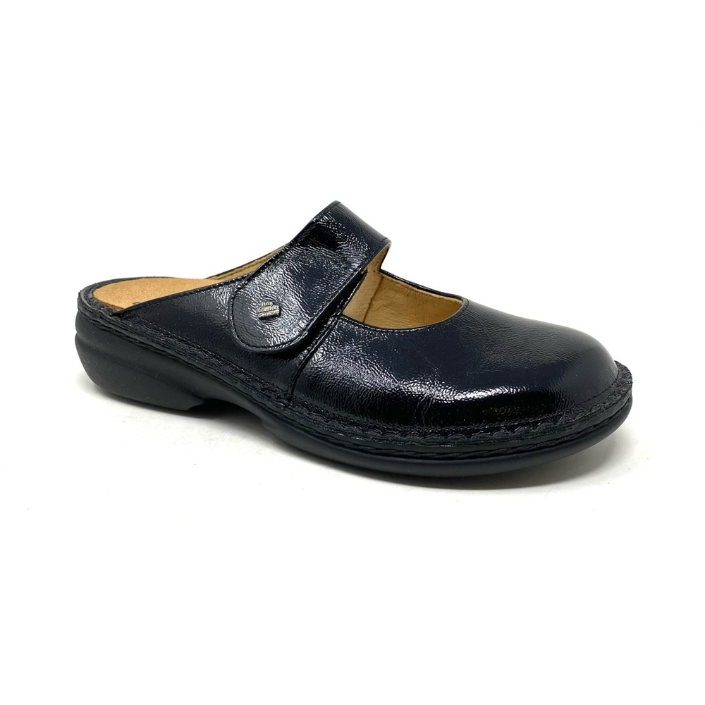 Finn Comfort Stanford Knautschlack Schwarz Leather Mary Jane Clog Comfort Mule